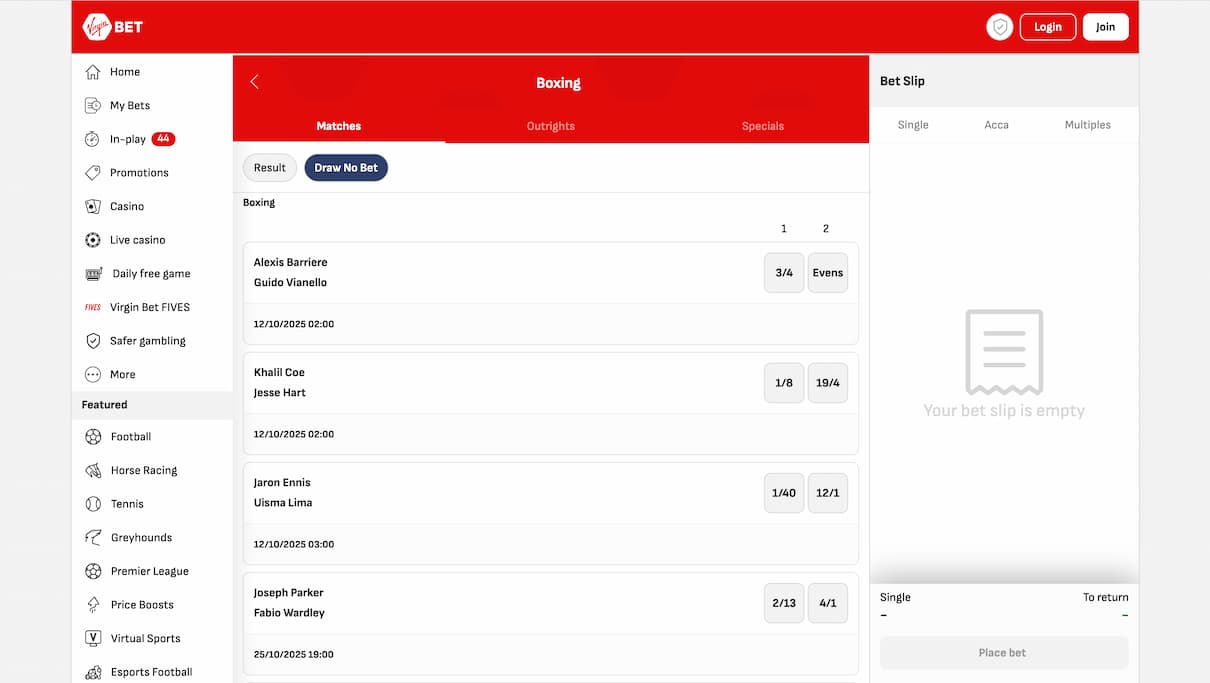 Virgin Bet Boxing Betting Site