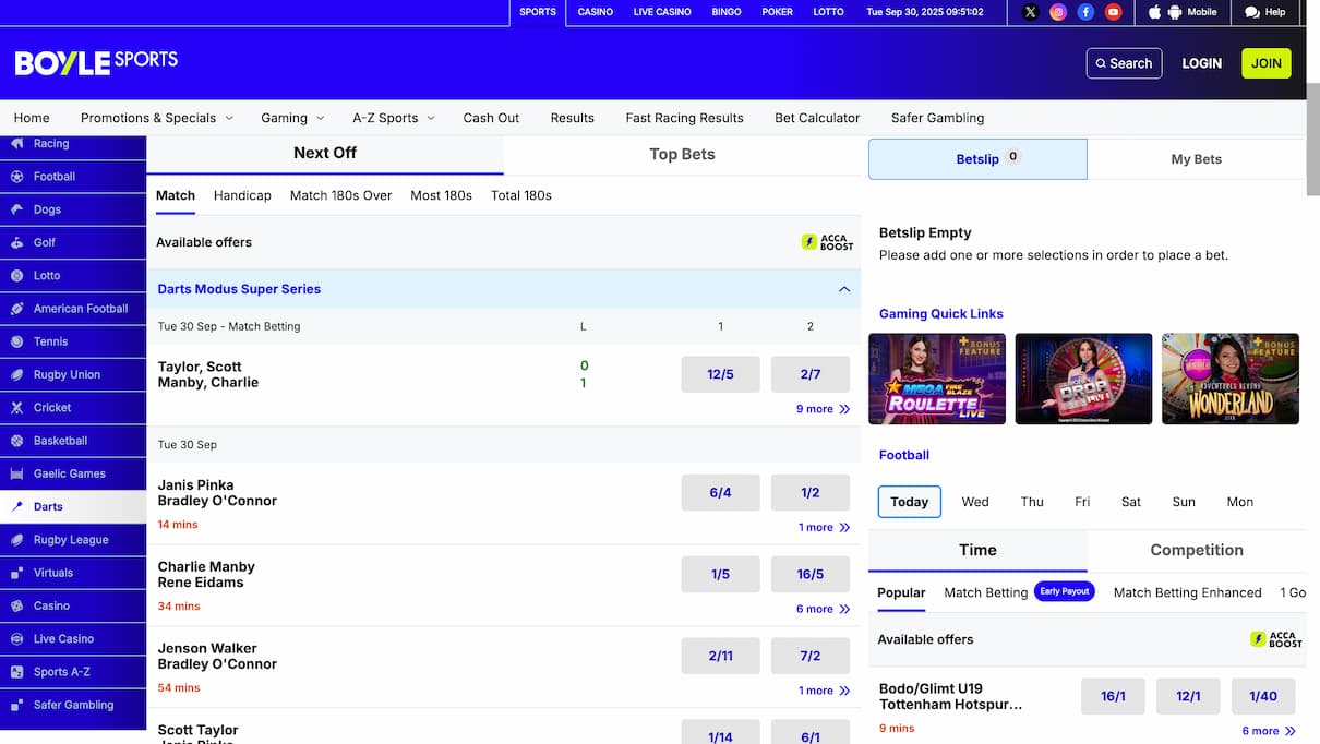 BoyleSports Darts Betting Site