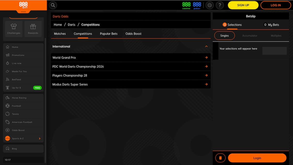 888sport Darts Betting Site