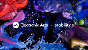 EA AI partnership graphic: Electronic Arts x Stability.AI