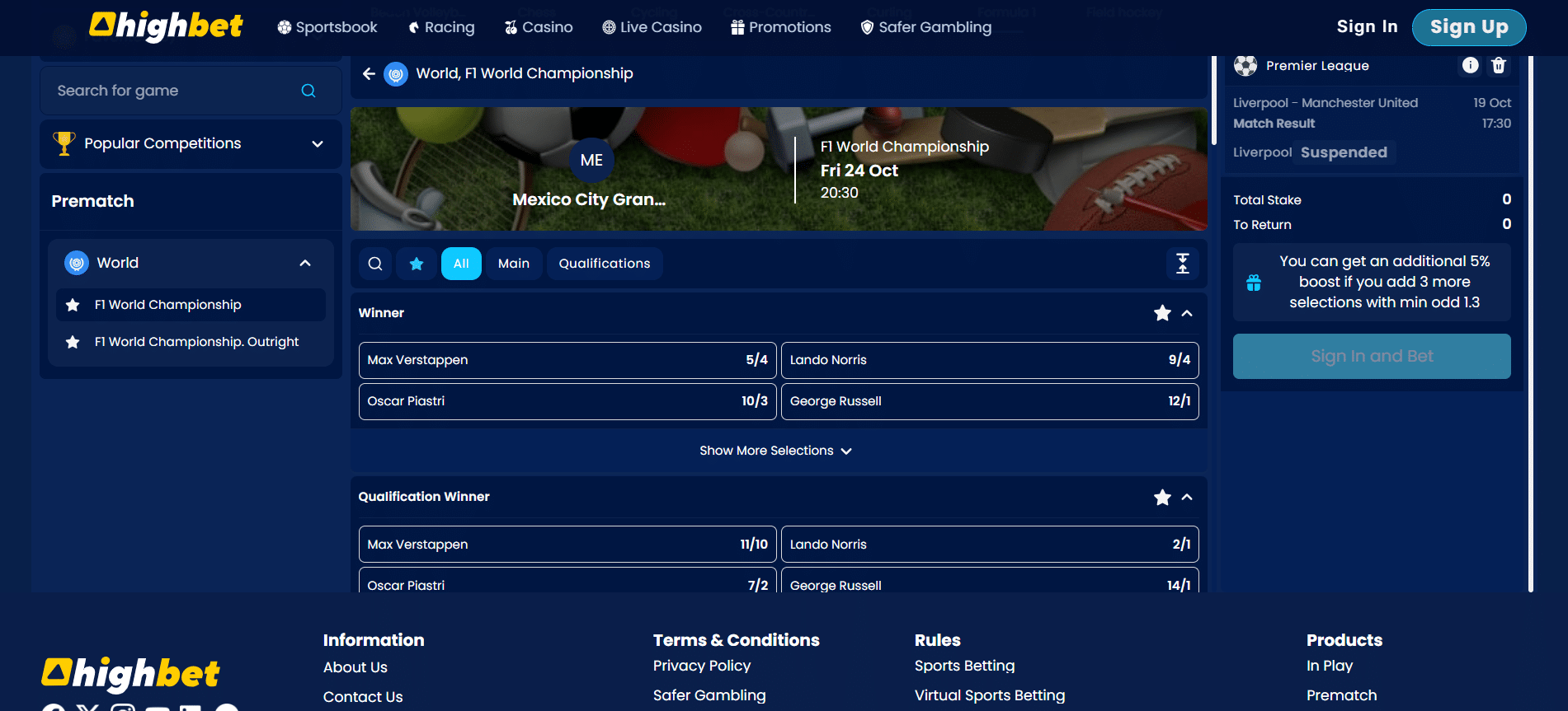 Highbet F1 Betting Sites