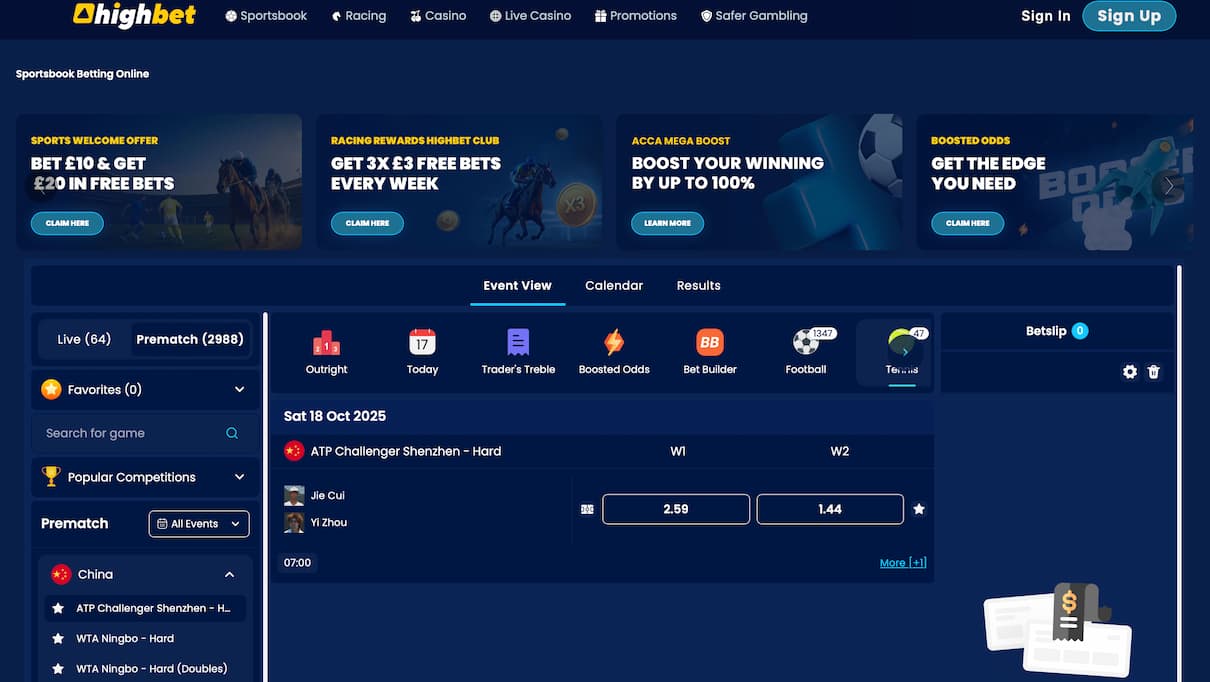 Highbet tennis betting site