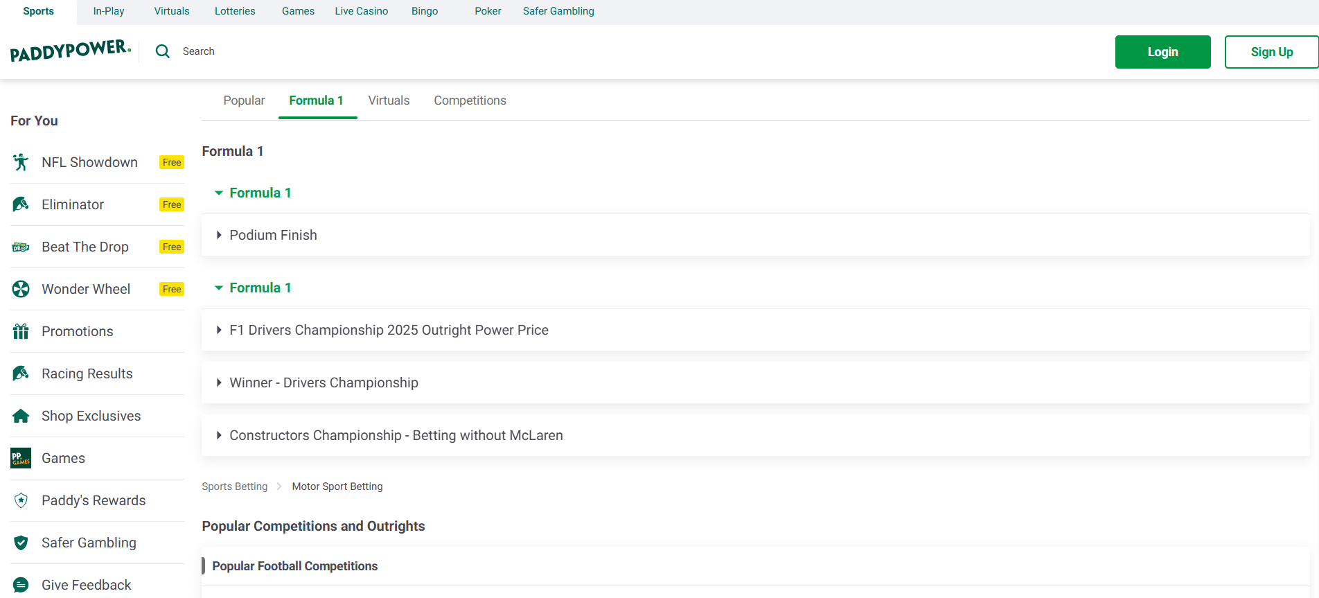 Paddy Power F1 Betting Sites