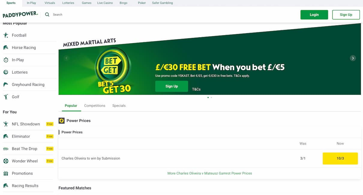 Paddy Power UFC betting site