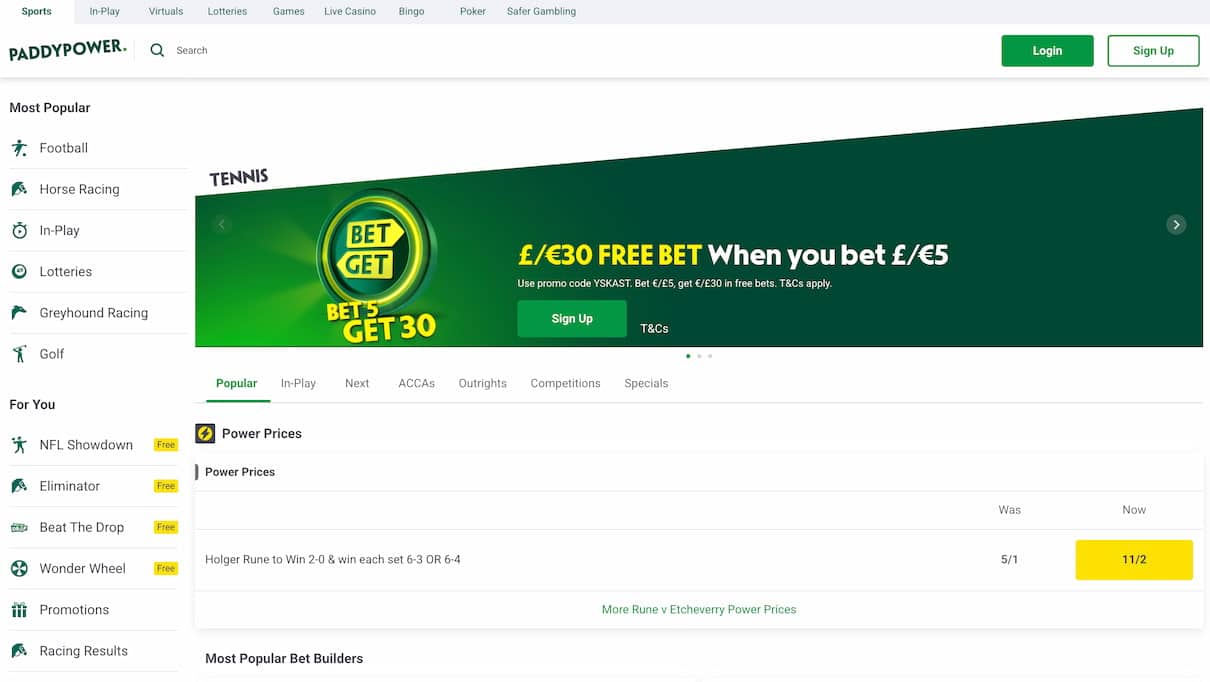 Paddy Power tennis betting site