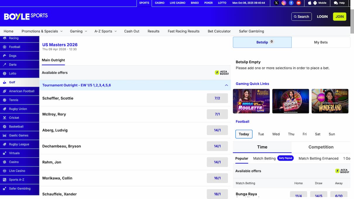 BoyleSports Best Golf Betting Site