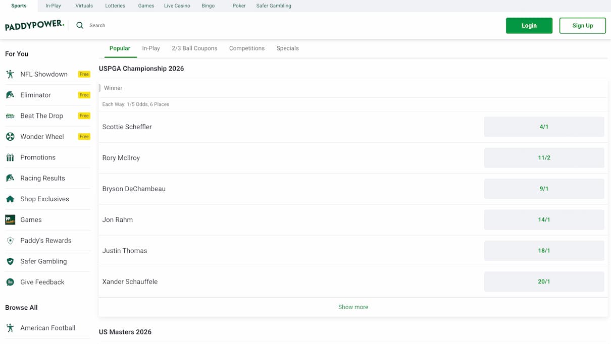 Paddy Power Best Golf Betting Site