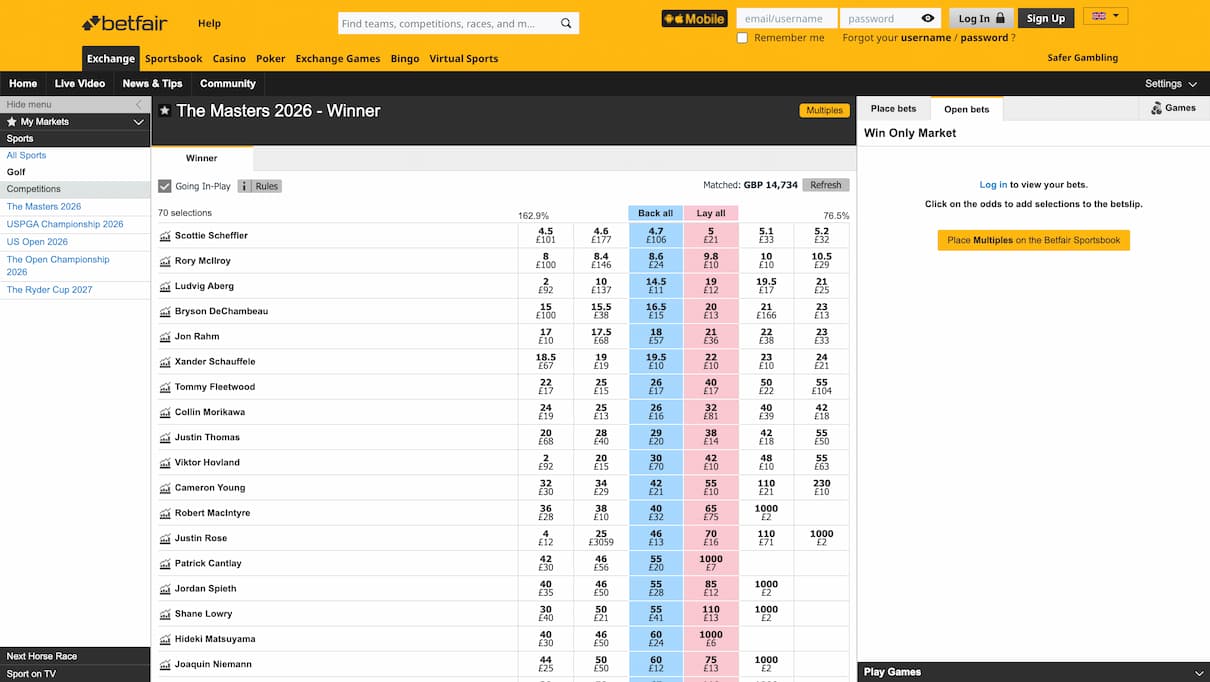 Betfair Best Golf Betting Site
