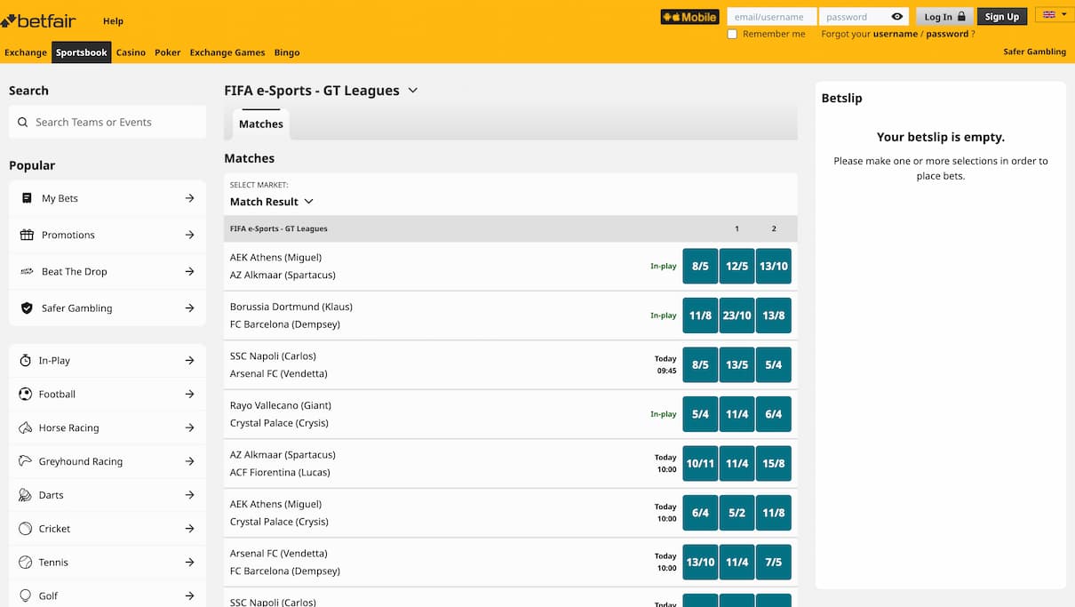 Betfair FIFA Espots Betting Site