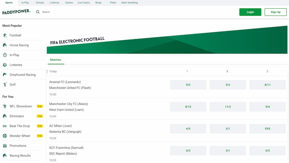 Paddy Power FIFA Espots Betting Site