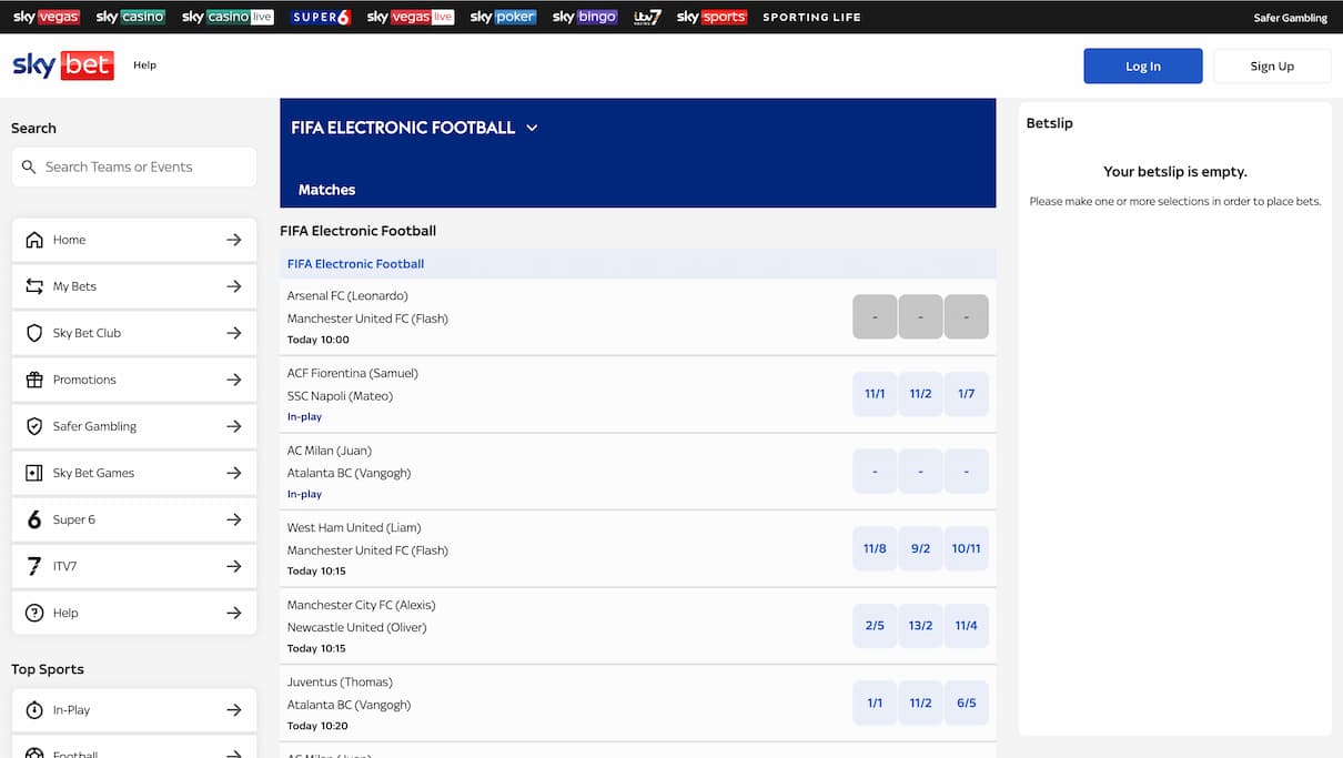 Sky Bet FIFA Espots Betting Site