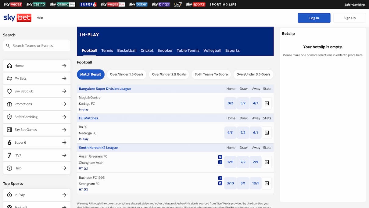 Sky Bet Live Betting Site