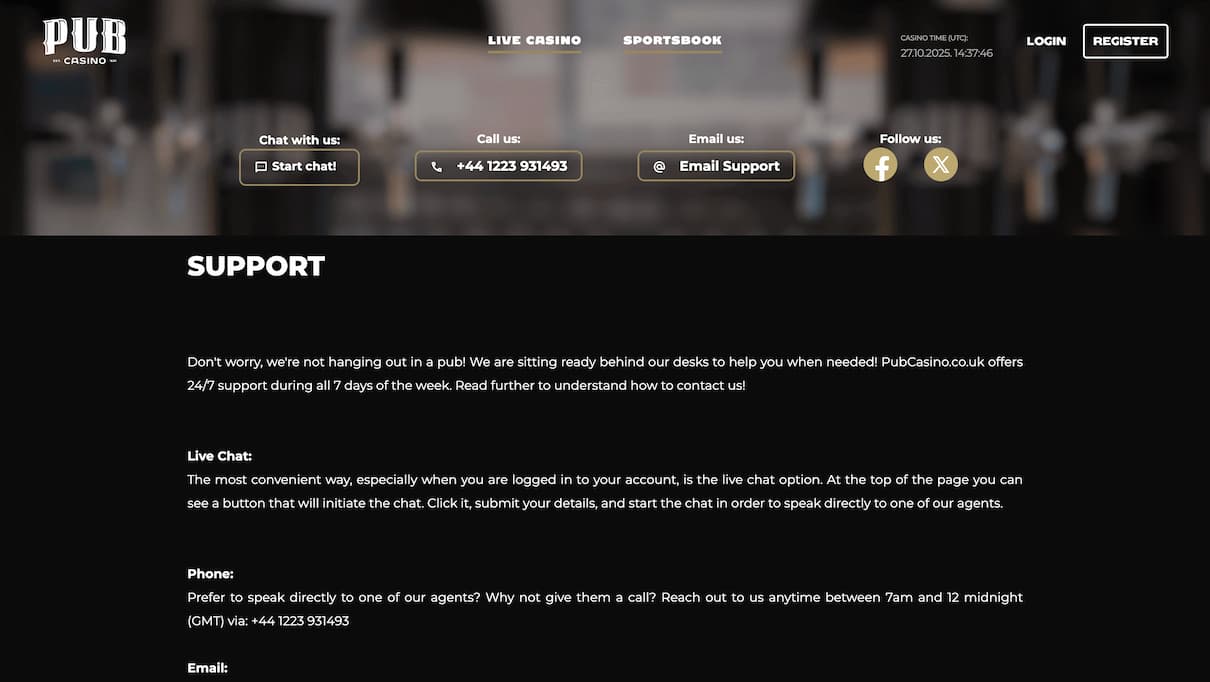 Pub Casino Customer Care Review