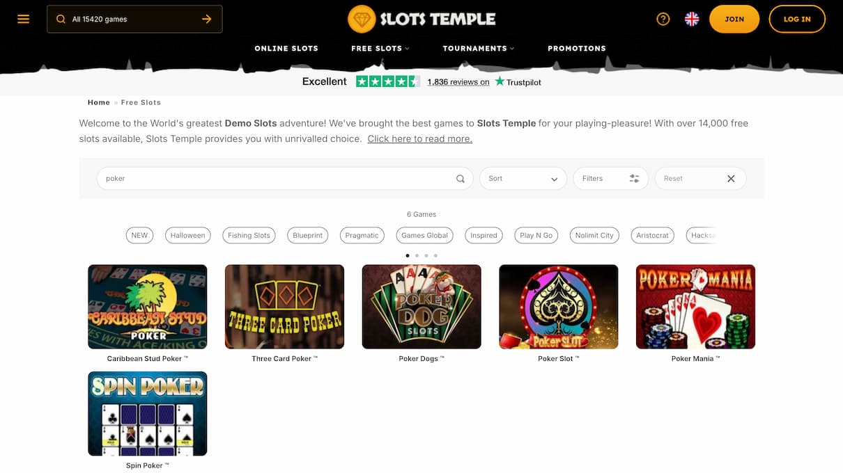 Slots Temple Poker Review