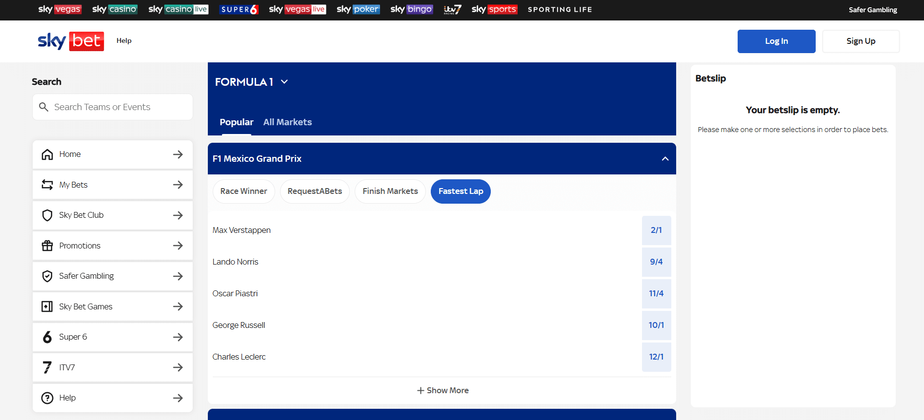 Skybet F1 Betting Sites