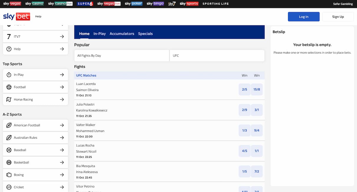Skybet UFC betting site