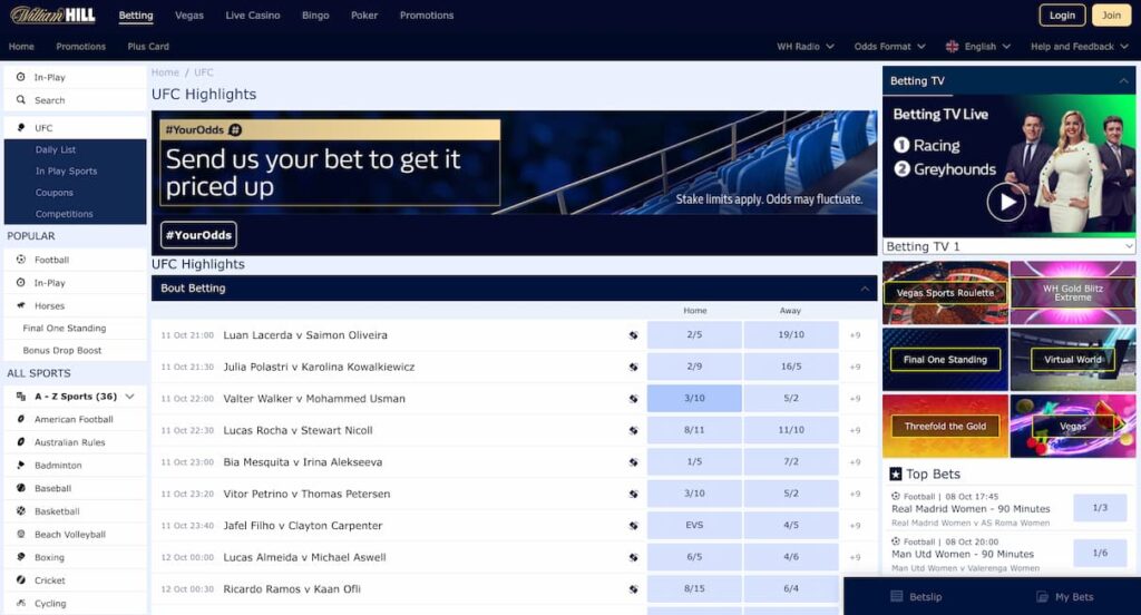 William Hill UFC betting site