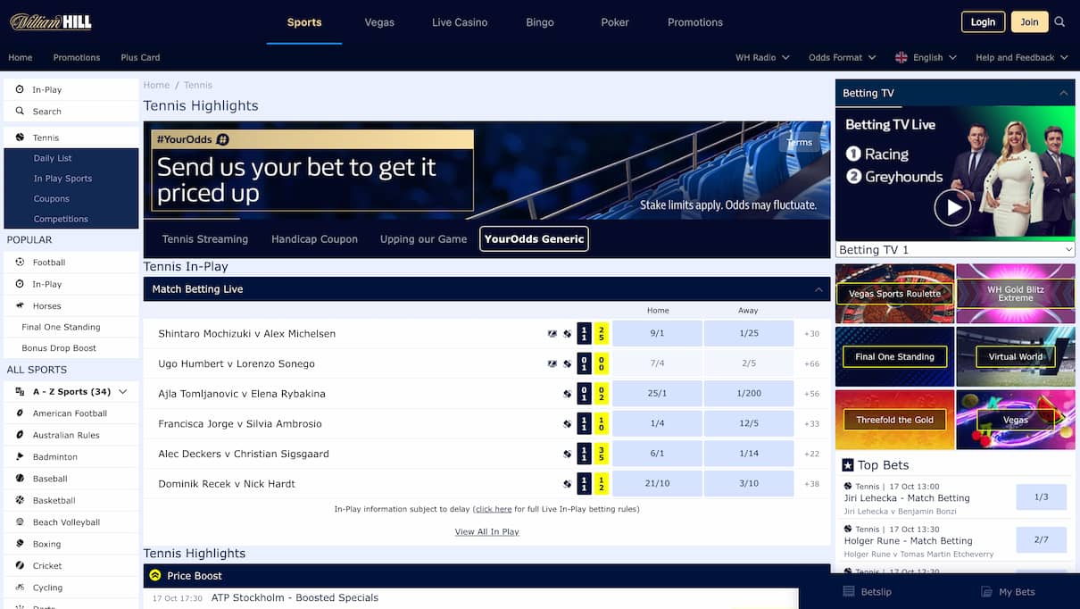 William Hill tennis betting site