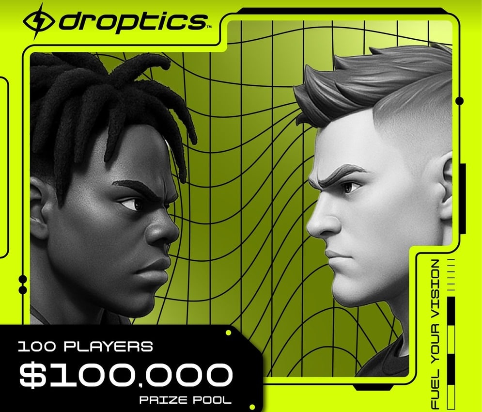 Droptics Fortnite Zero Build Tournament advertisement - 100 Players, $100,000 prize pool