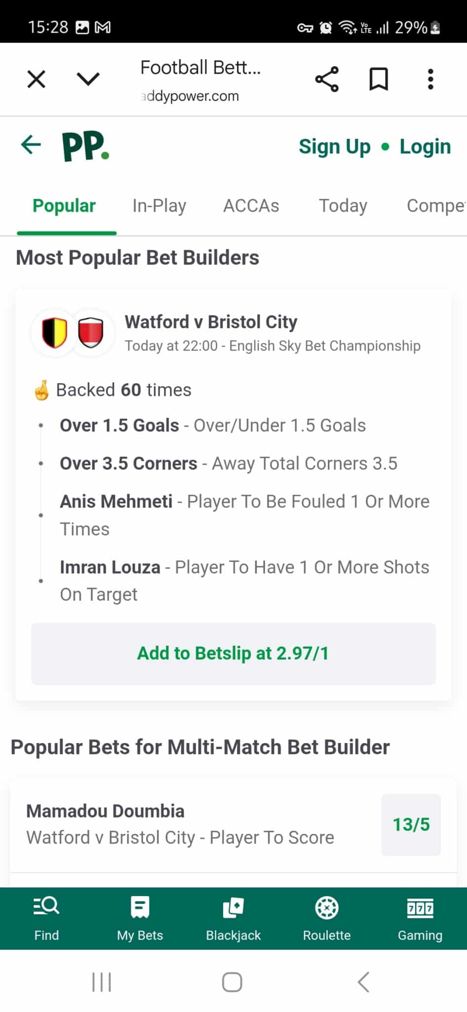 Bet Builders on Paddy Power's football betting app