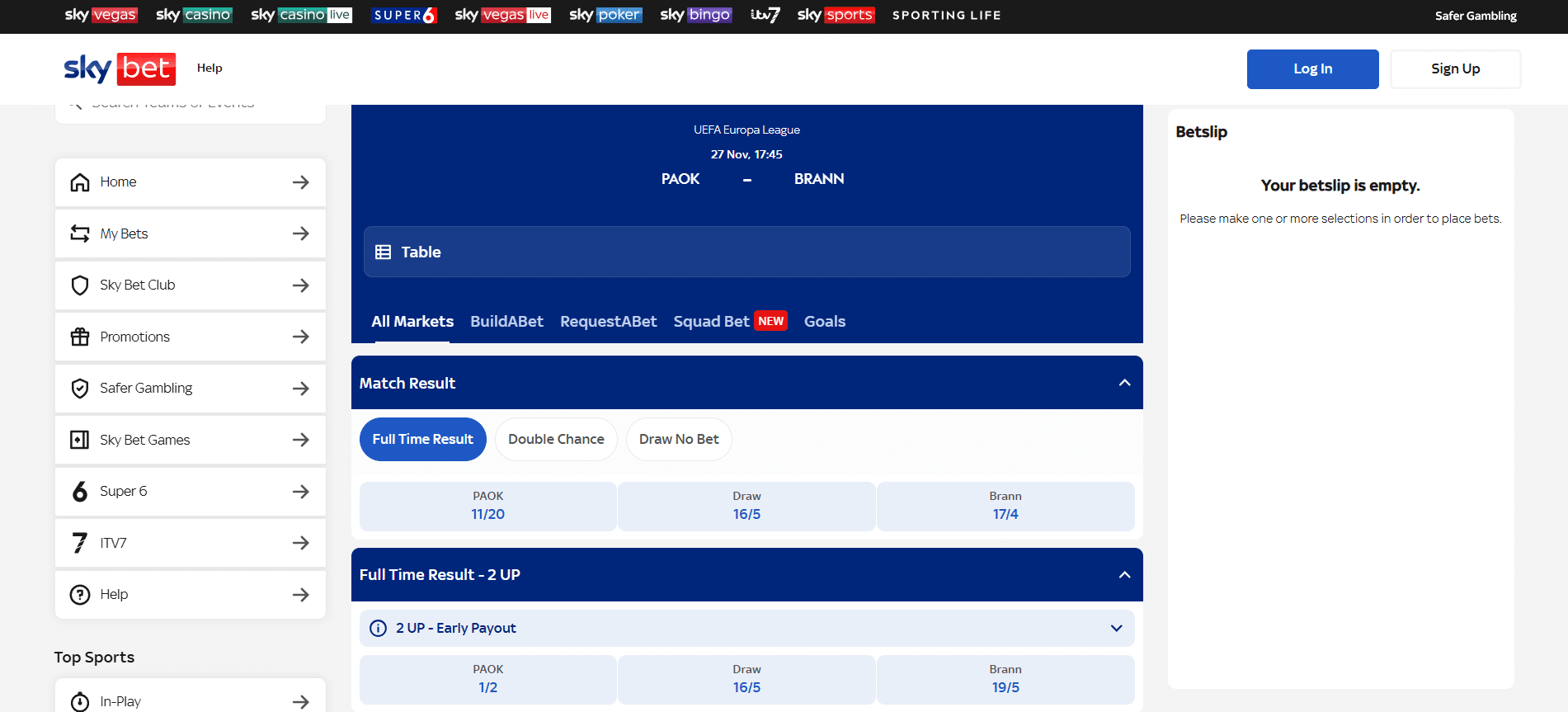 Europa League Betting Sites Sky Bet