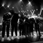The TSM Valorant team bows on stage after the end of VCT Ascension Americas 2025 (black and white image)