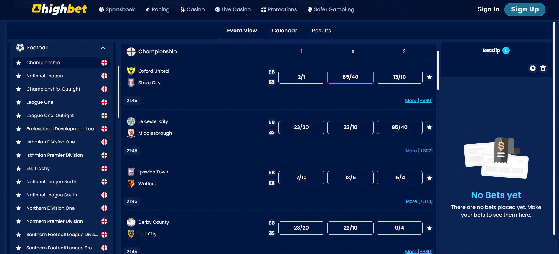 Highbet Extensive Sports Betting Markets