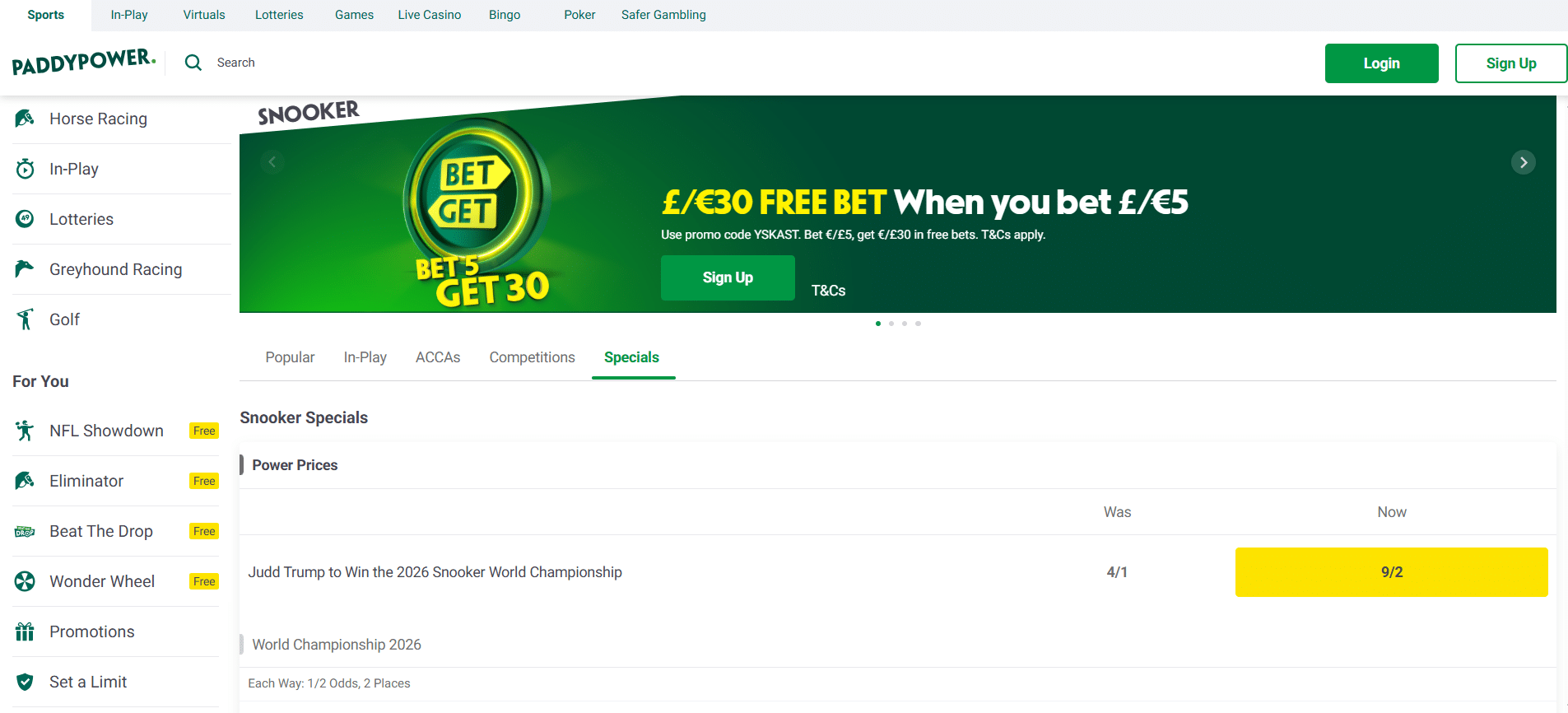 Paddy Power Snooker Betting Sites