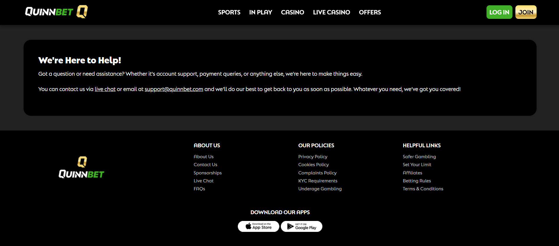 QuinnBet Customer Support
