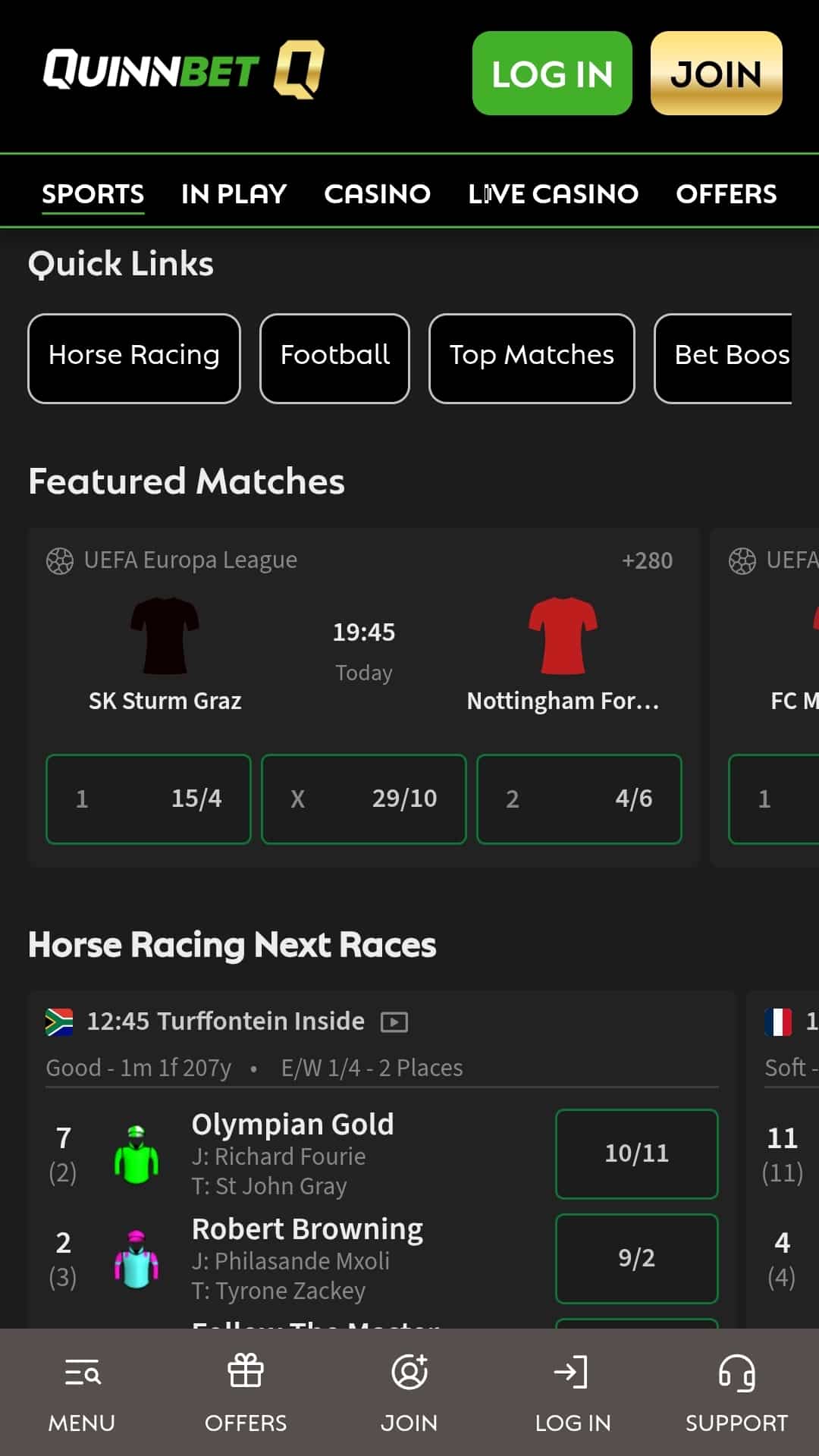 QuinnBet Review Mobile App