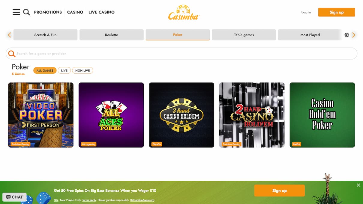 Casimba Casino Poker Review
