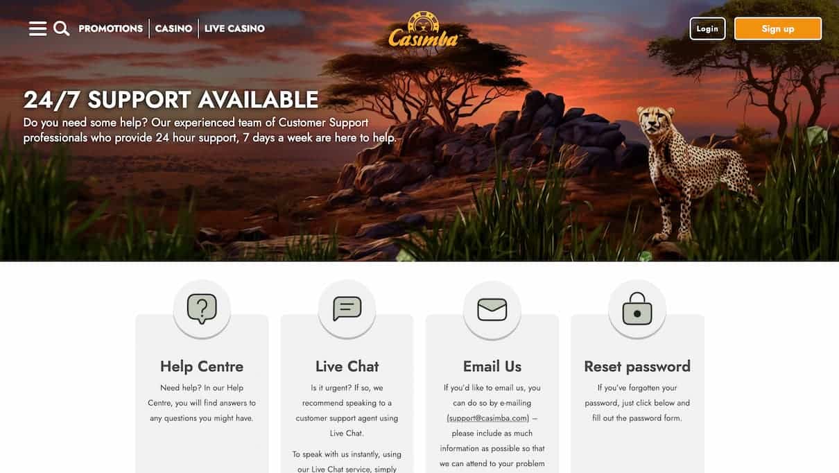 Casimba Casino Customer Support Review