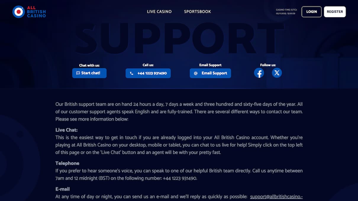 All British Casino Customer Care Review