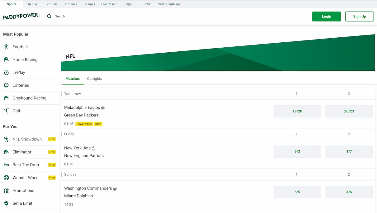 Paddy Power NFL Betting Site