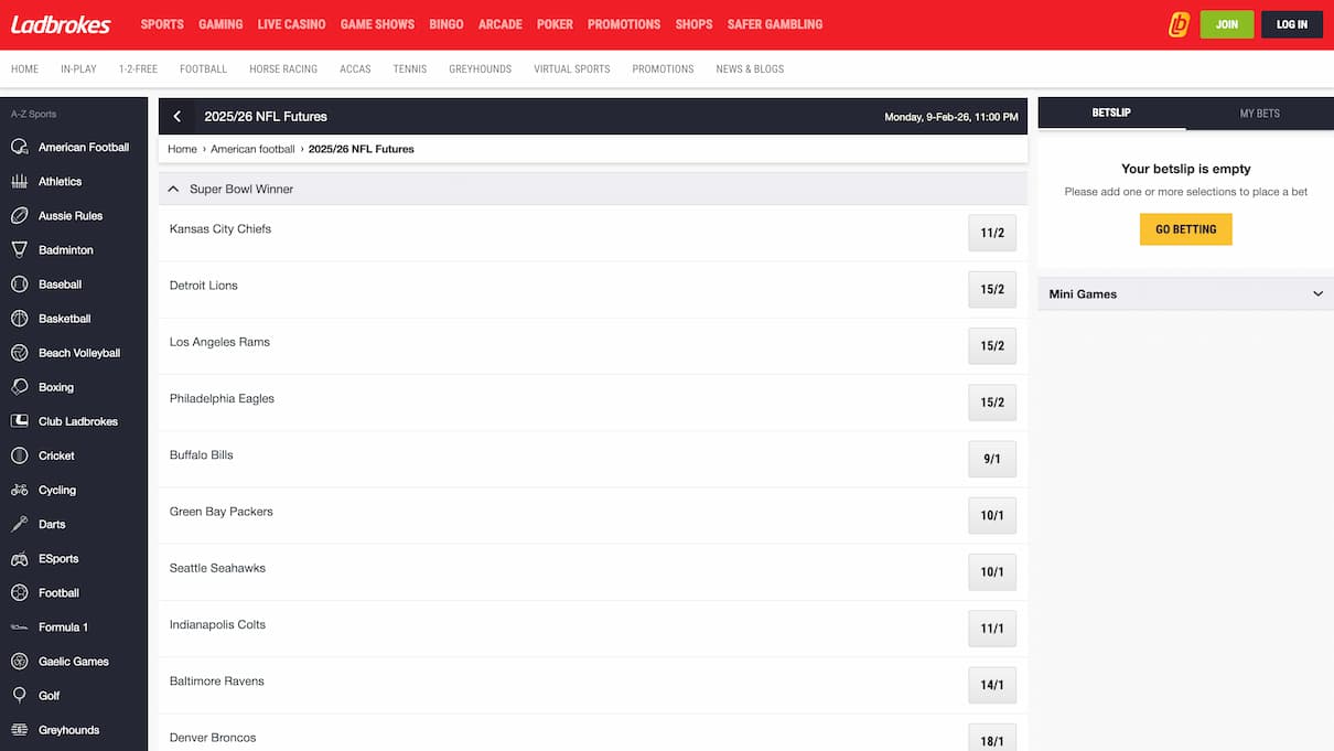Ladbrokes NFL Betting Site