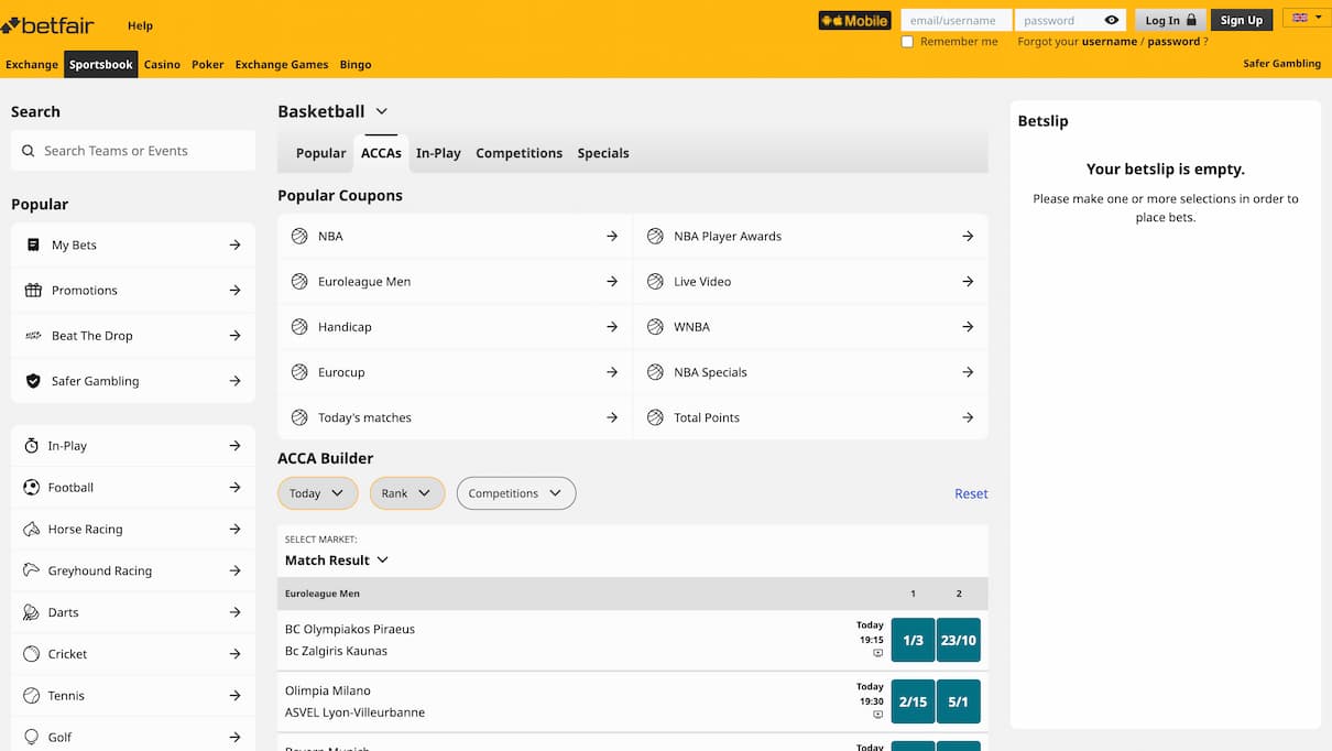 Betfair Basketball Betting Site