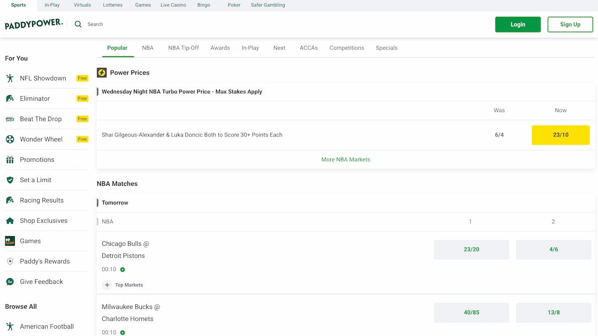 Paddy Power Basketball Betting Site