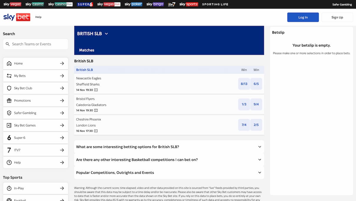 Sky Bet Basketball Betting Site