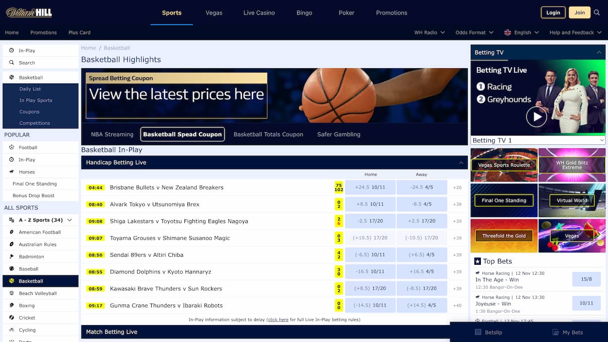 William Hill Basketball Betting Site