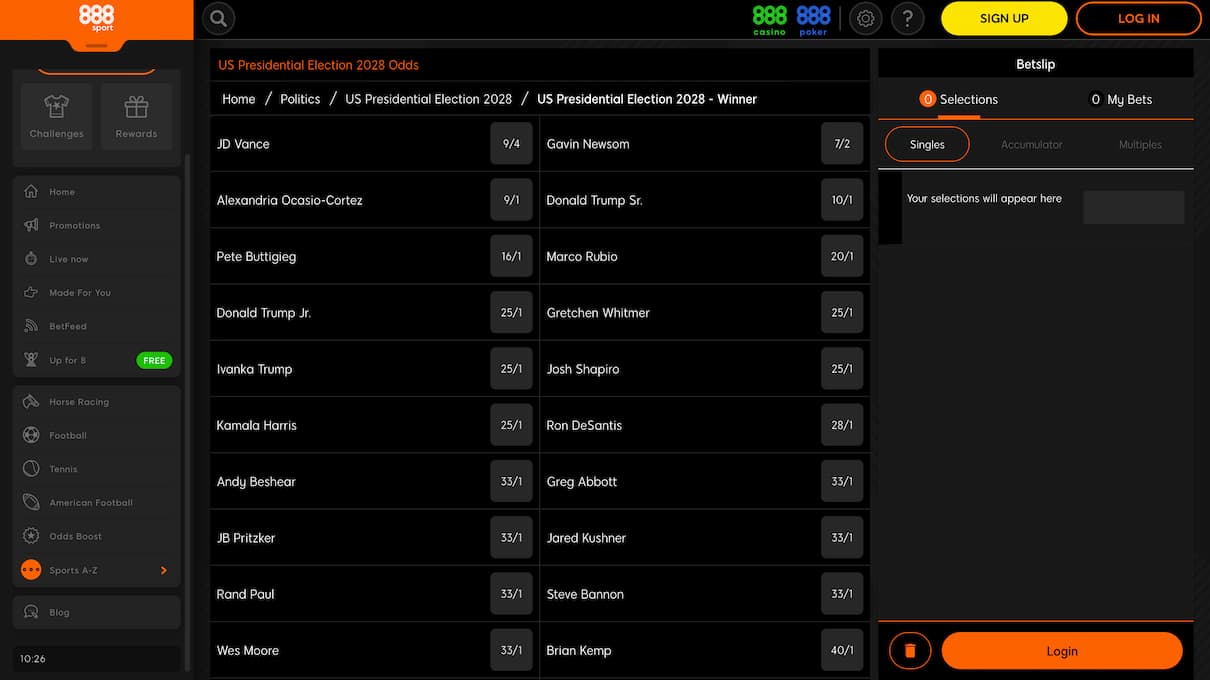 888sport Politics Betting Site