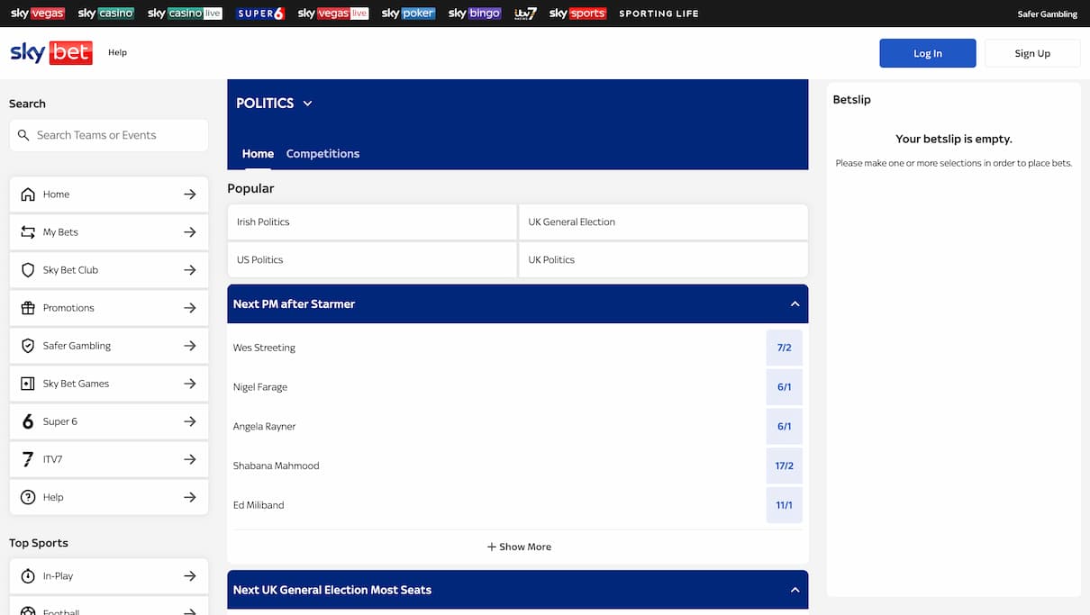Sky Bet Politics Betting Site
