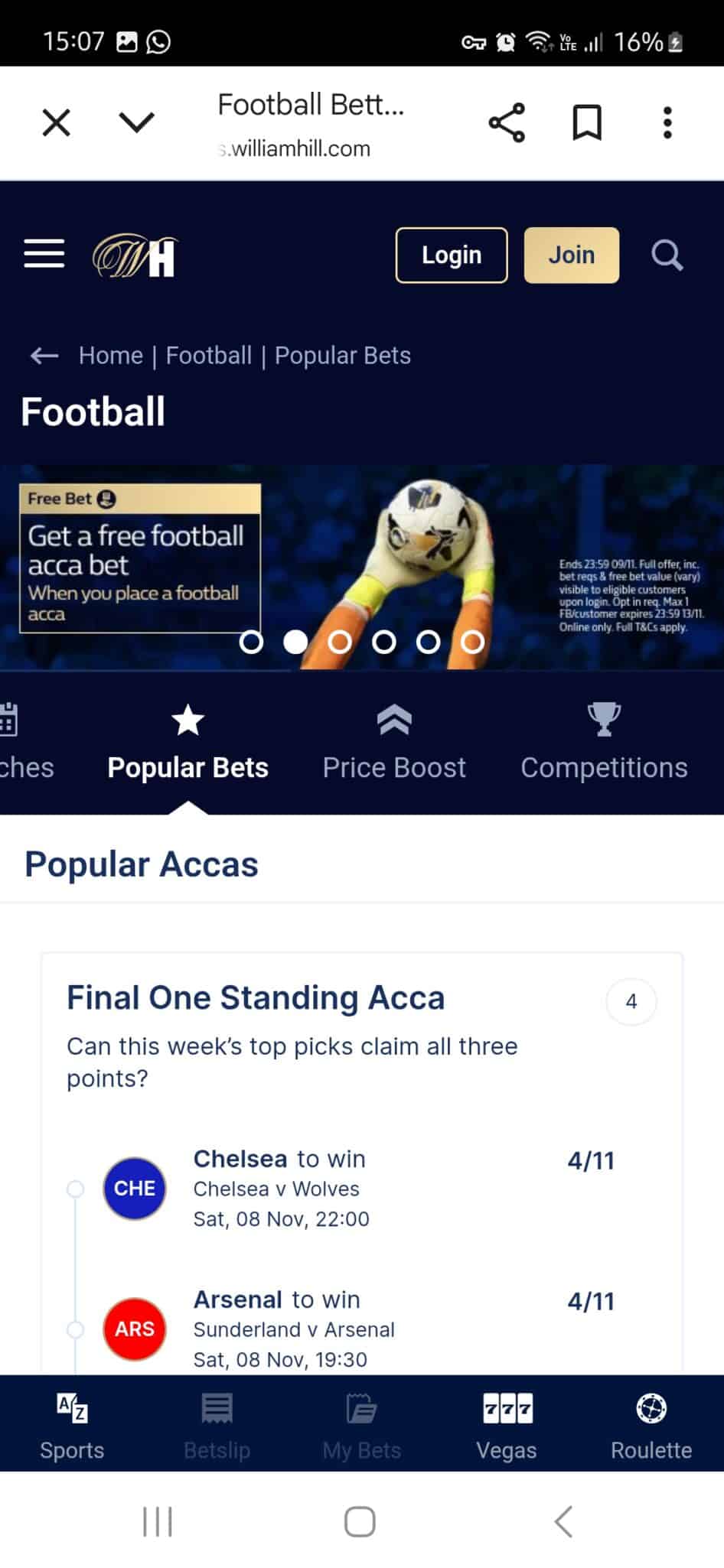 William Hill football betting app