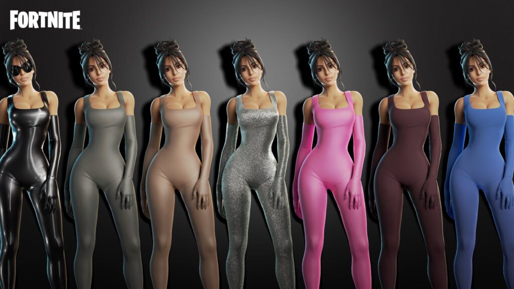 Kim Kardashian Fortnite skins - SKIMS inspired collection in seven colour options