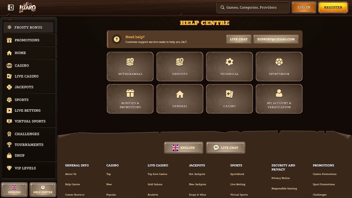 Lizaro Casino Interface Screenshot