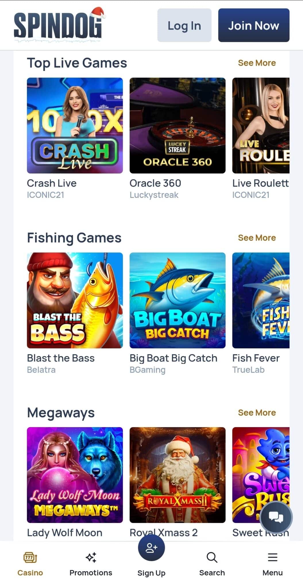 Screenshot of the casino mobile site showing streamlined user interface on a smartphone.