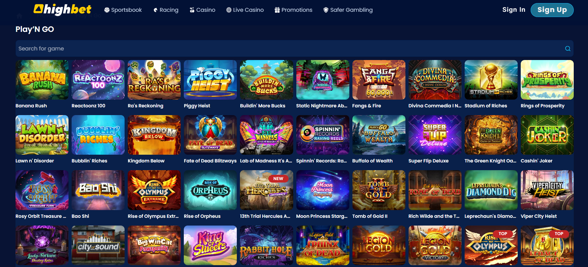 Play n Go Casino Games at Highbet