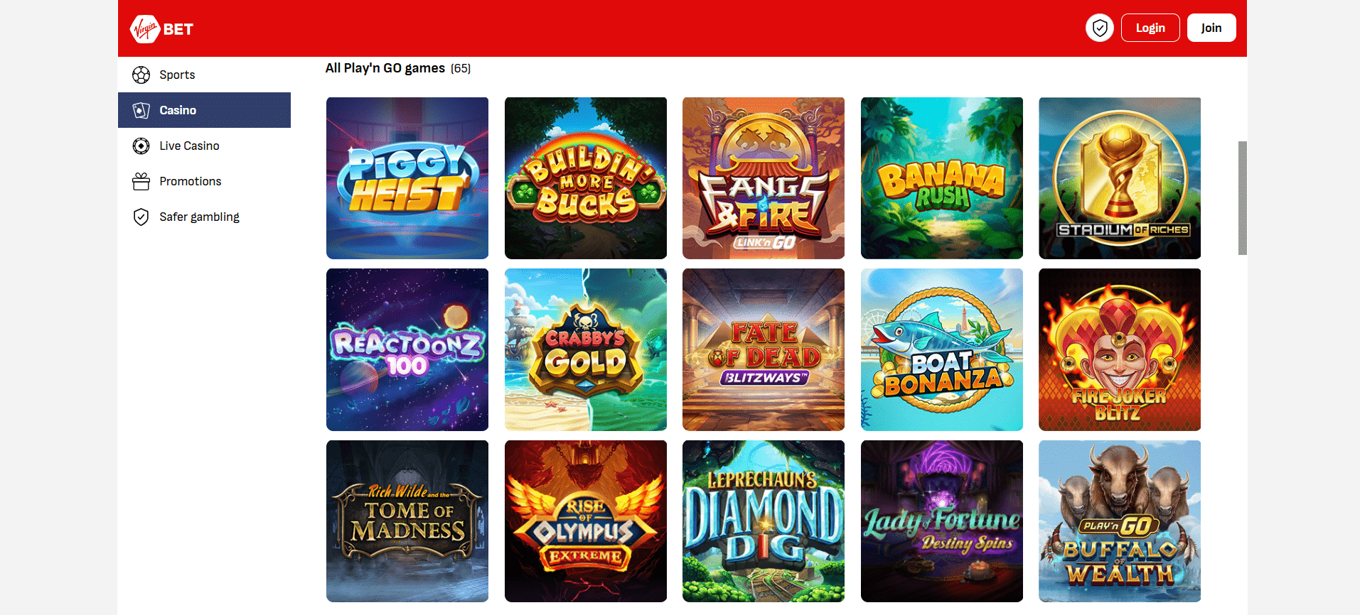 Virgin Bet Play n Go Casinos