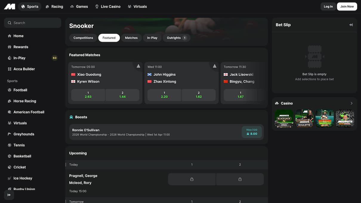 Snooker New Betting Site Not on GamStop