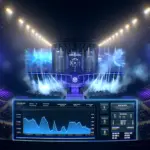 Esports arena with CS2 tournament stage and digital betting market data displays