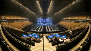 Large esports arena setup showing professional event infrastructure and gaming stations